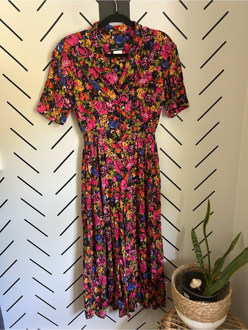vintage Carole Little floral button-front wide leg cropped jumpsuit retro 80s